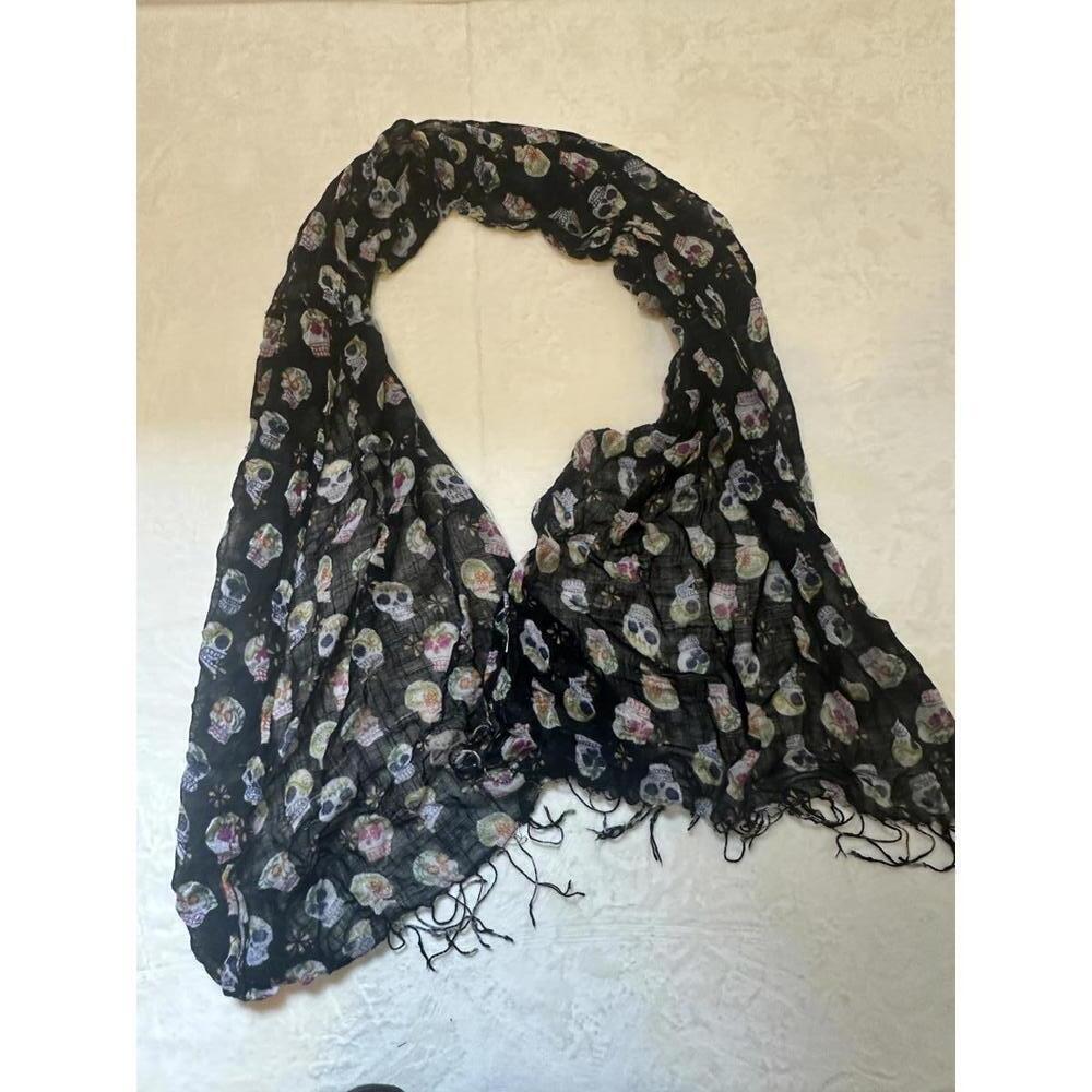 Black Sugar Skull Gauze Scarf Goth
